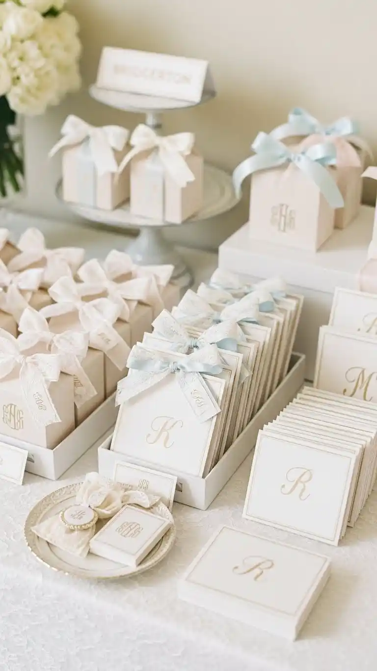 Bridgerton Party Ideas: 21 Elegant Themes and Decor Tips 19 15. Prepare a Monogrammed Favor Table