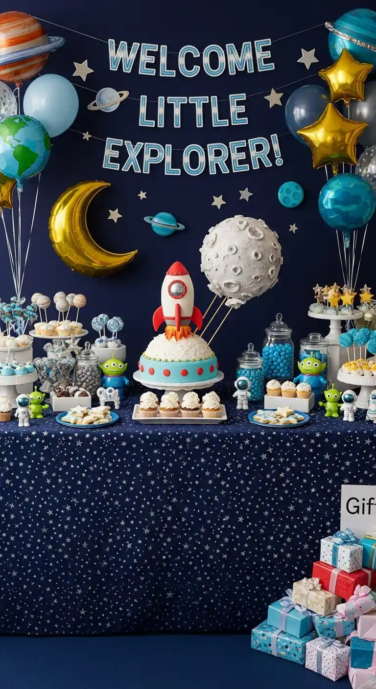 Adorable Baby Shower Theme Ideas You’ll Love 19 15. Space Explorer Theme