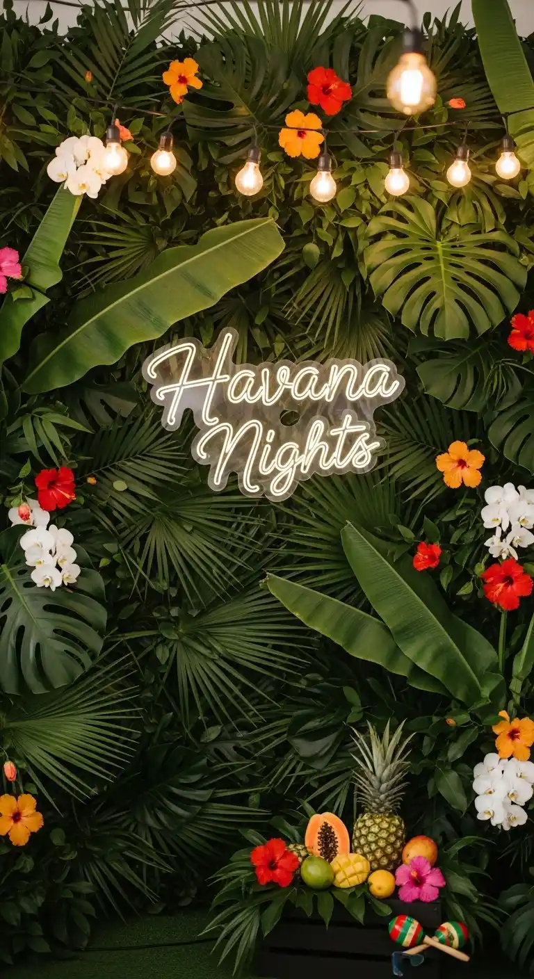 21 Inspiring Havana Nights Party Ideas You’ll Adore 19 15. Tropical Backdrop for Social Media Photos