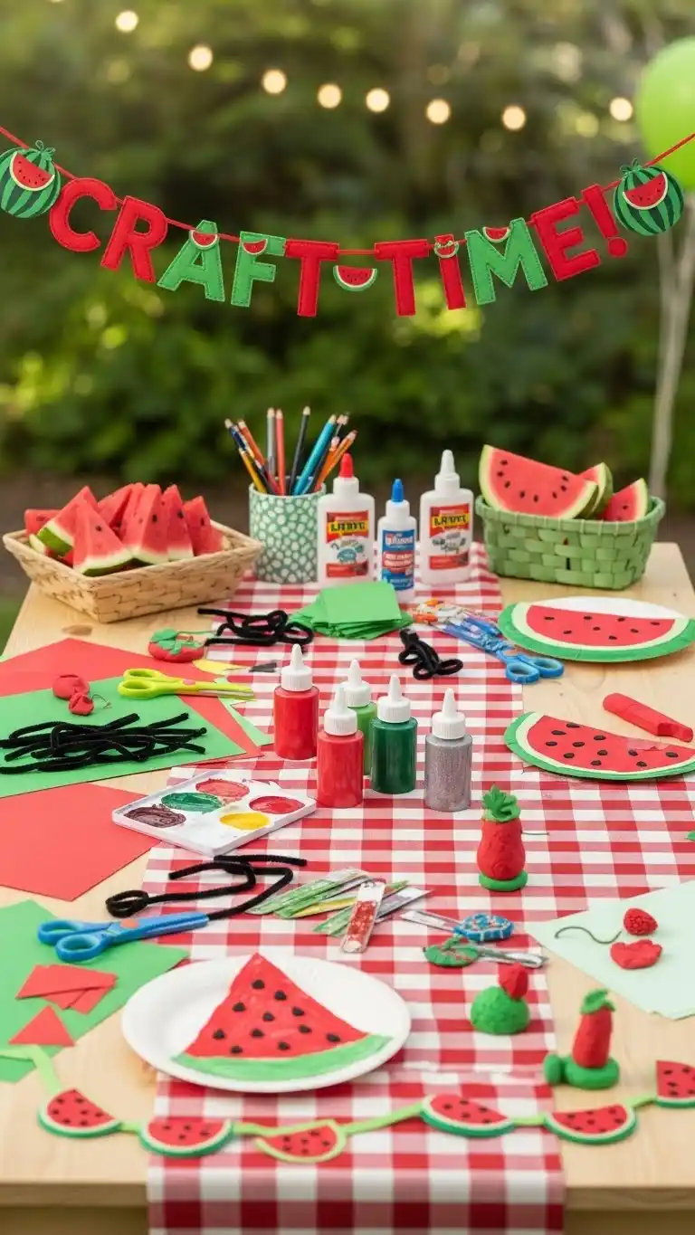 25 Fun Watermelon Themed Party Ideas for a Sweet Celebration 19 15. Watermelon Crafts Table for Kids
