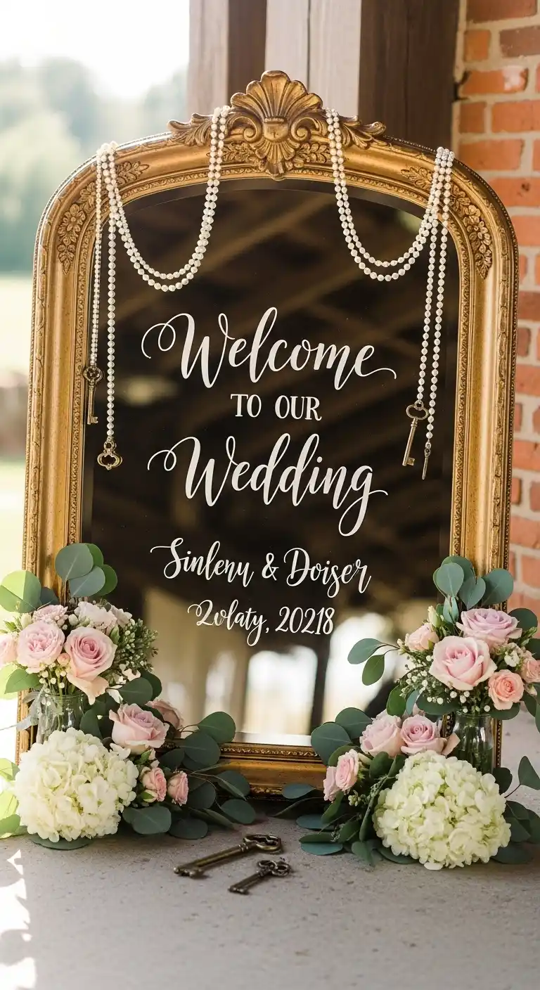 21 Vintage Wedding Ideas for a Classic Celebration 20 16. Antique Mirror Welcome Board