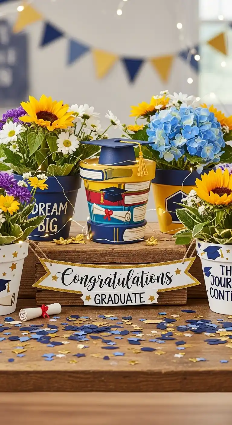 19 Graduation Party Centerpieces Ideas for a Memorable Event 20 16. Custom Painted Flower Pots