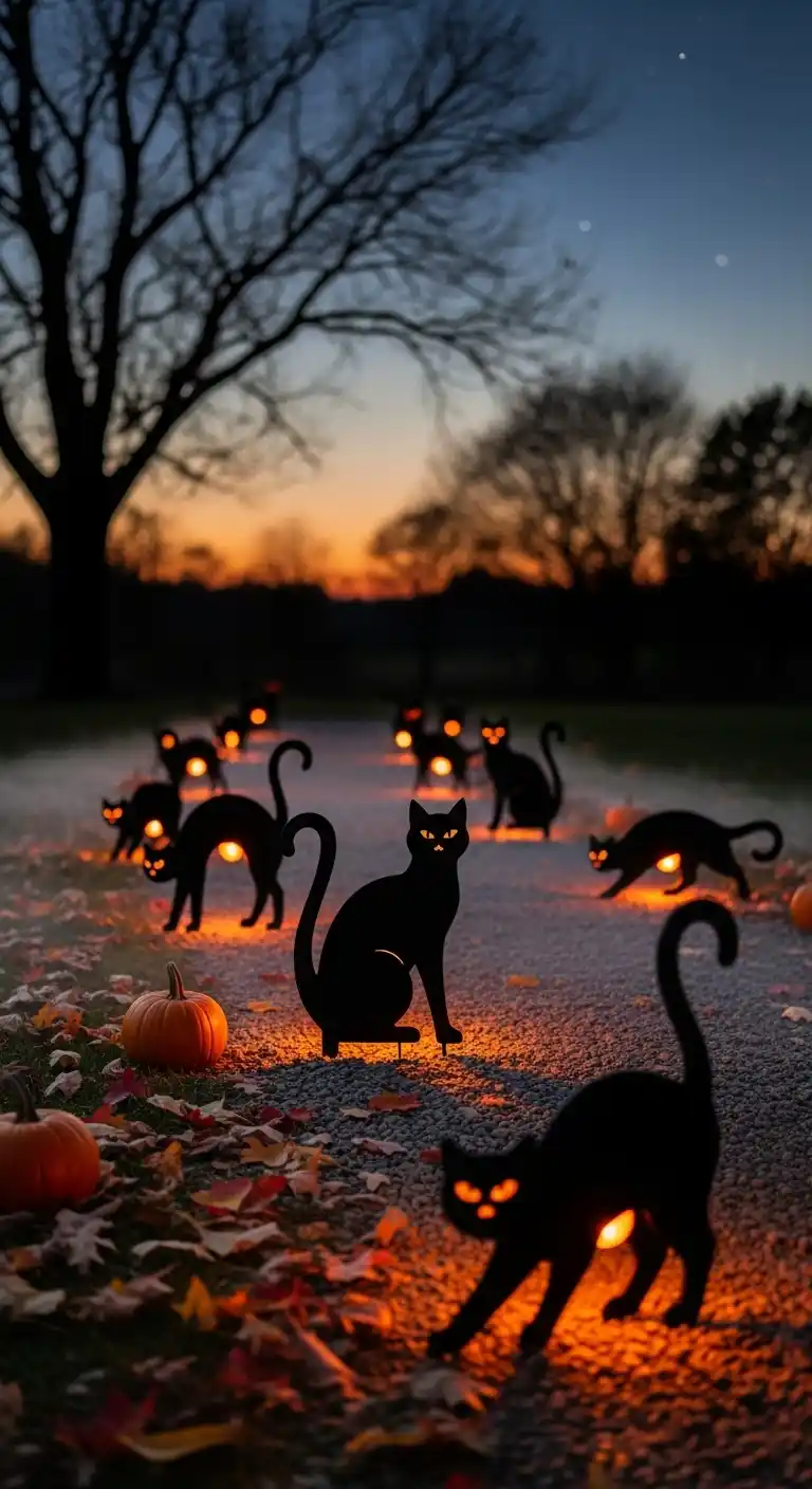 23 DIY Halloween Party Decor Ideas for a Festive Look 20 16. DIY Black Cat Silhouette Pathway Markers