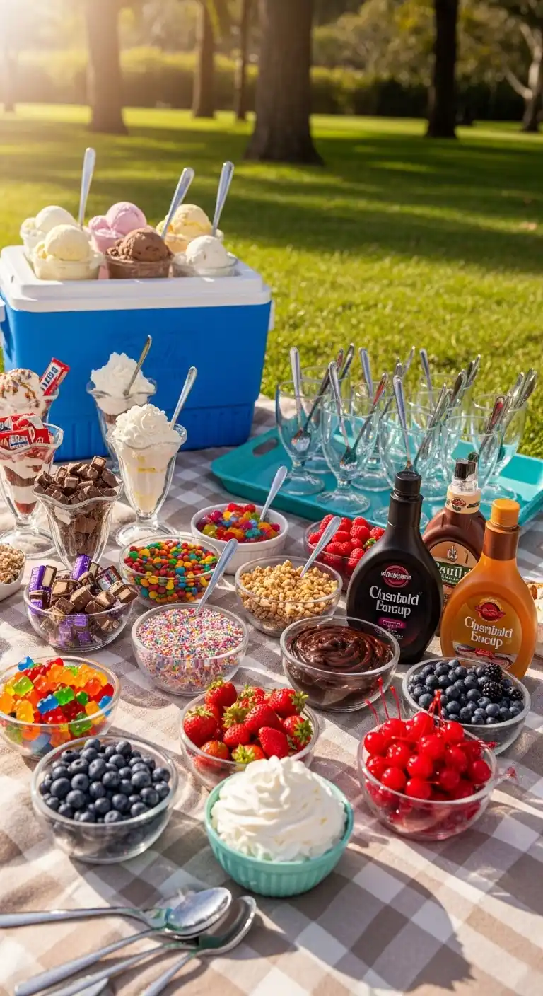 23 Easy Picnic Party Ideas to Try Now 20 16. DIY Ice Cream Sundae Bar Picnic