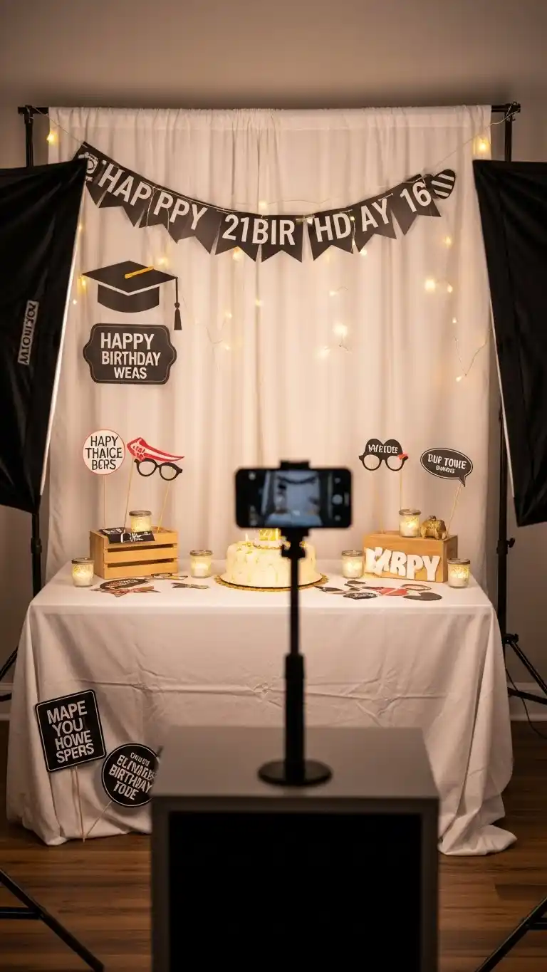 17 Creative 21st Birthday Party Ideas to Wow Your Guests 20 16. DIY Photo Booth Experience with Creative Props
