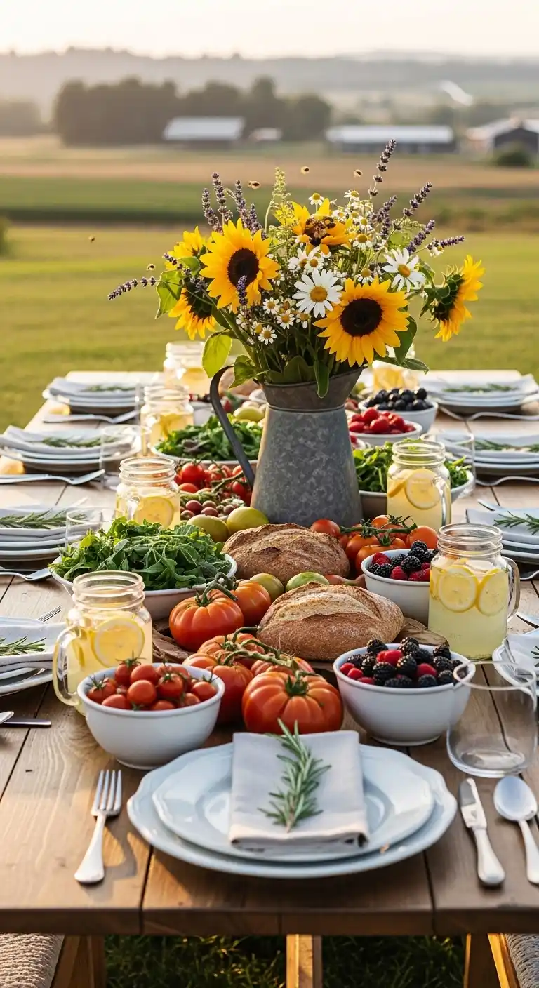 19 Easy Dinner Party Table Settings Inspirations 20 16. Farm-to-Table Dining Experience with Fresh Accents