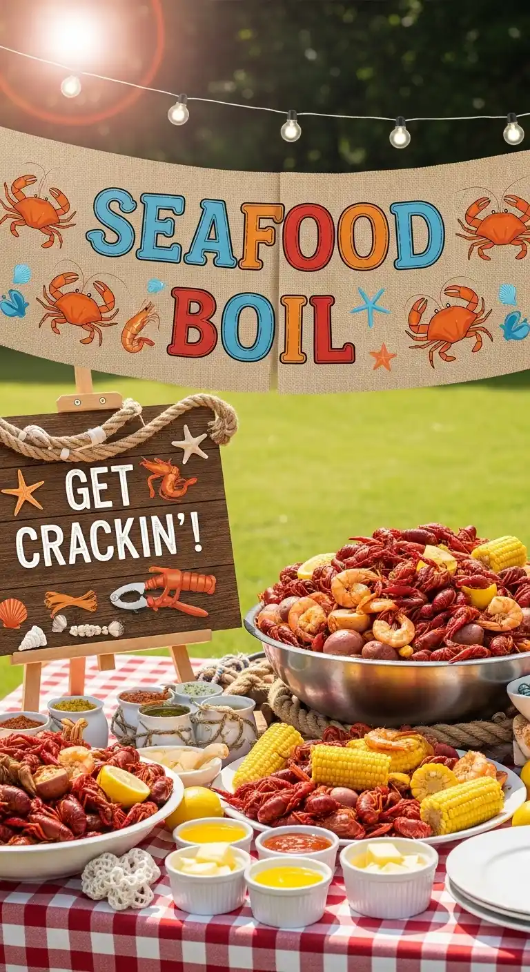 Seafood Boil Party Ideas: 27 Coastal-Inspired Fun Touches 20 16. Festive Seafood Boil Banner and Signage