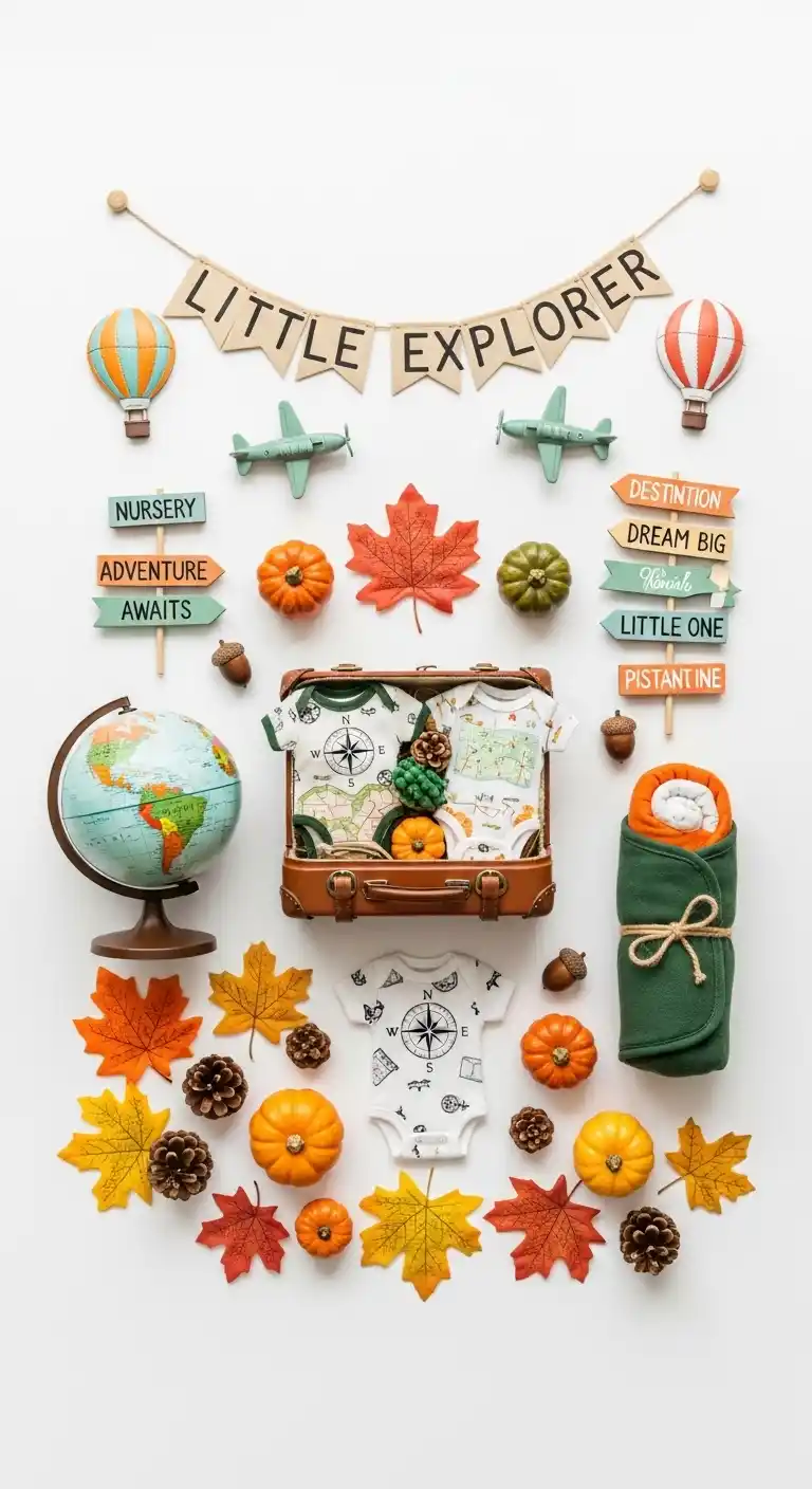 Fall Baby Shower Ideas for a Warm & Stylish Celebration 20 16. Little Explorer Travel-Inspired Baby Shower