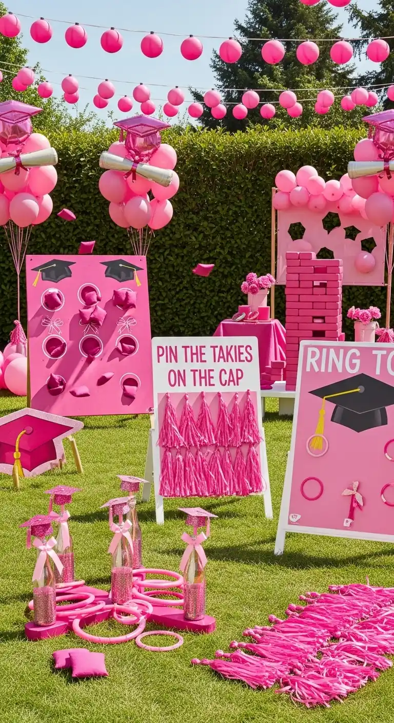 17 Pretty Pink Graduation Party Ideas You’ll Love 20 16. Pink-Themed Graduation Games