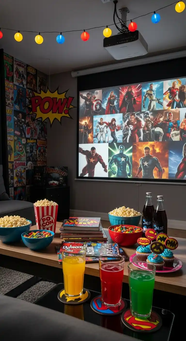 25 Simple + Stylish Movie Night Party Ideas 20 16. Superhero Movie Marathon