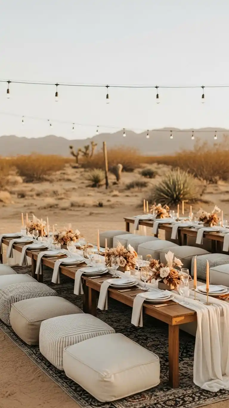 Desert Wedding Ideas That Bring Elegant, Rustic Charm to Your Big Day 21 17. Community-Style Seating Arrangements