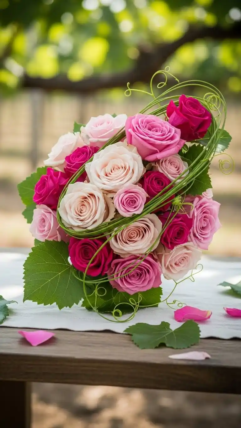 25 Elegant Vineyard Wedding Ideas for Your Dream Day 21 17. Contemporary Sculpted Rose Bouquet with Layers