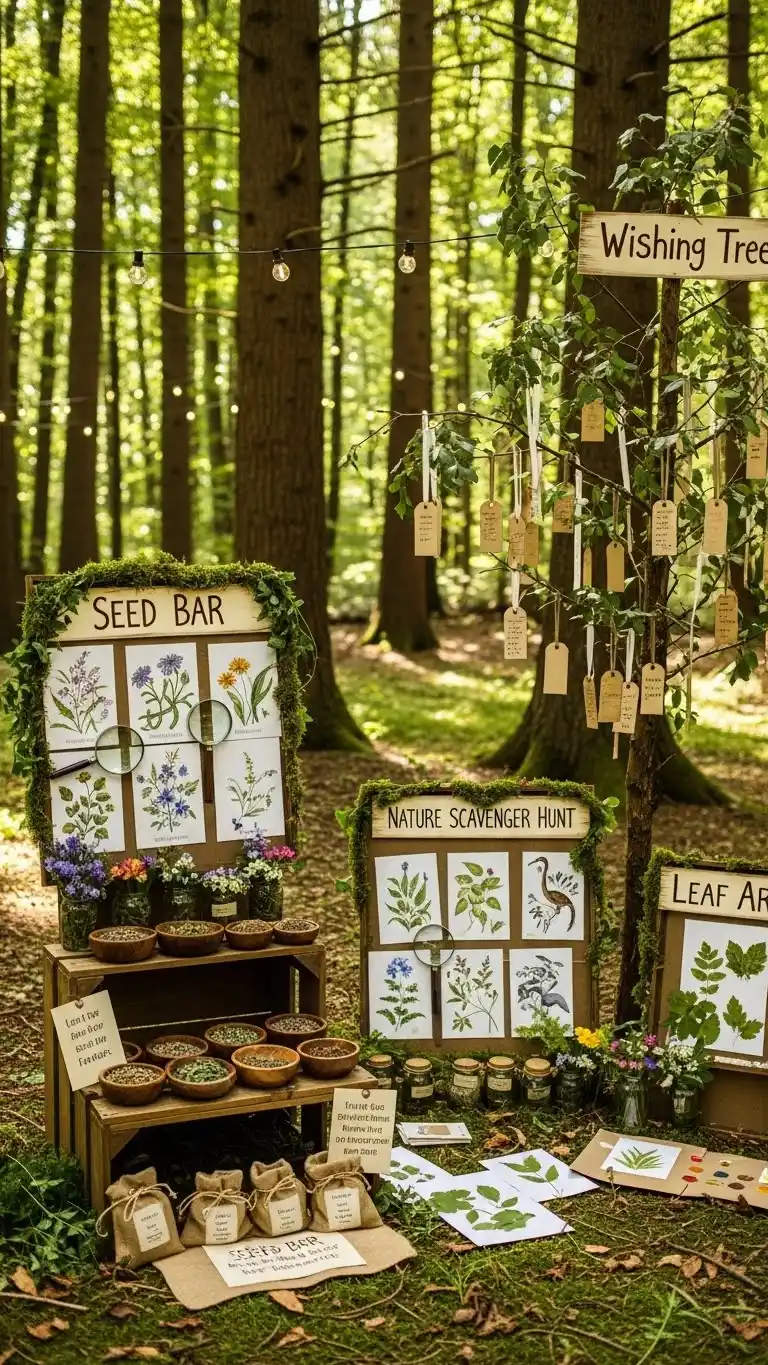 Dreamy Forest Wedding Theme to Steal the Show 21 17. Interactive Nature Stations for Guest Engagement