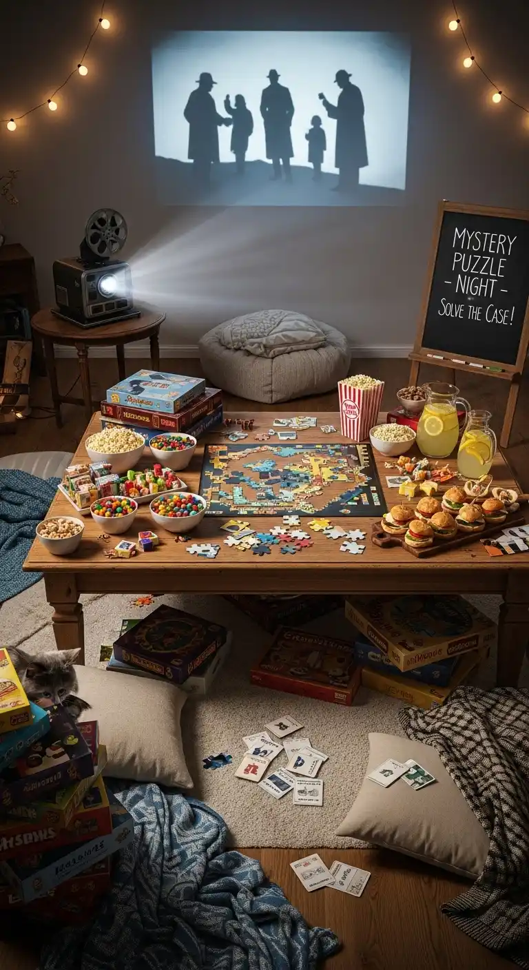 25 Simple + Stylish Movie Night Party Ideas 21 17. Mystery Puzzle Night