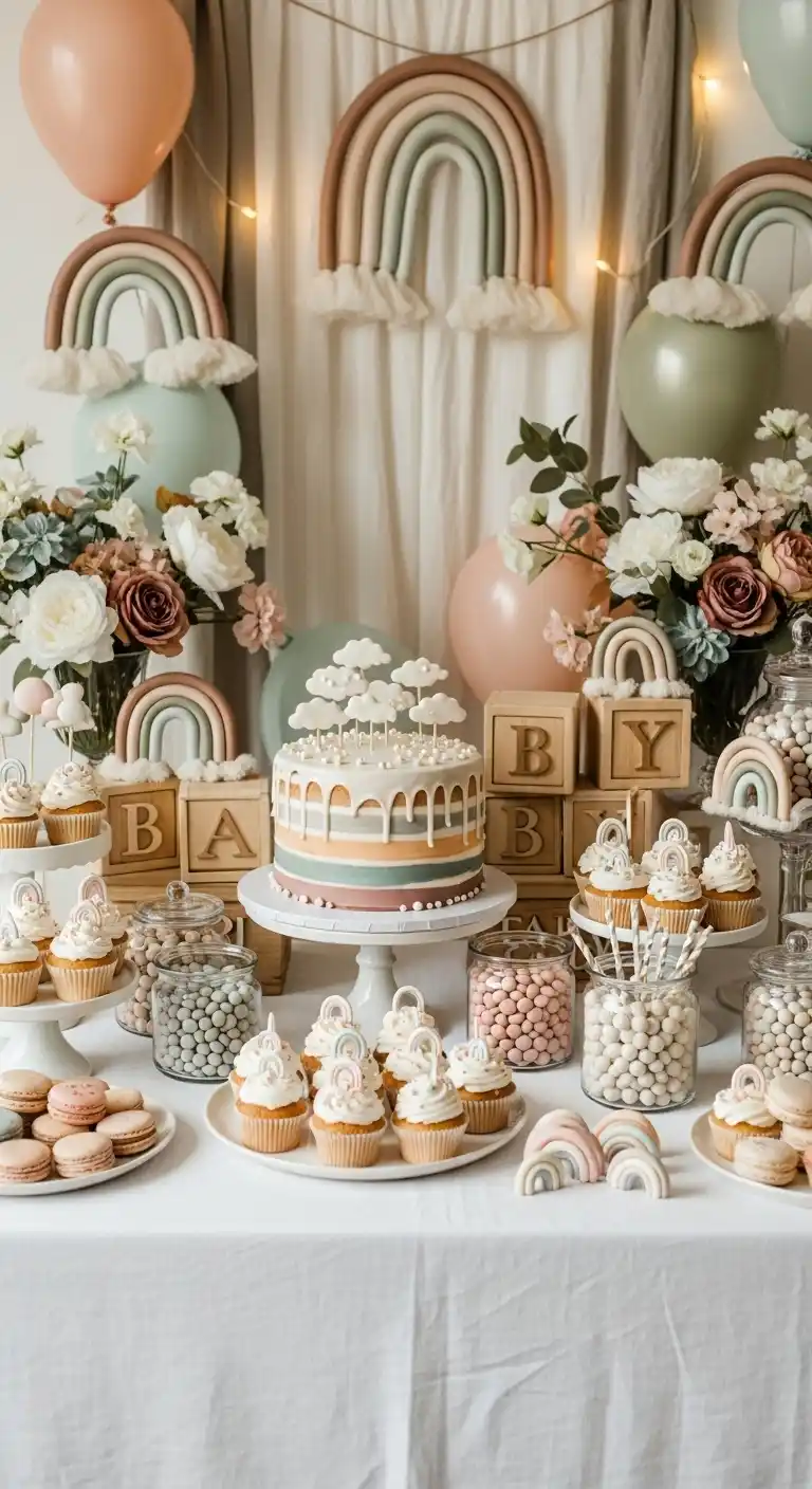 23 Elegant Neutral Baby Shower Ideas for a Perfect Day 21 17. Neutral Rainbow Celebration