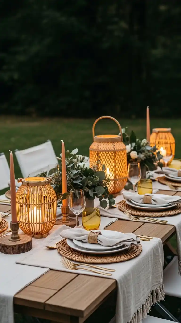 17 Stylish Dinner Party Table Ideas for Every Occasion 21 17. Outdoor-Friendly Evening Table with Soft Lighting