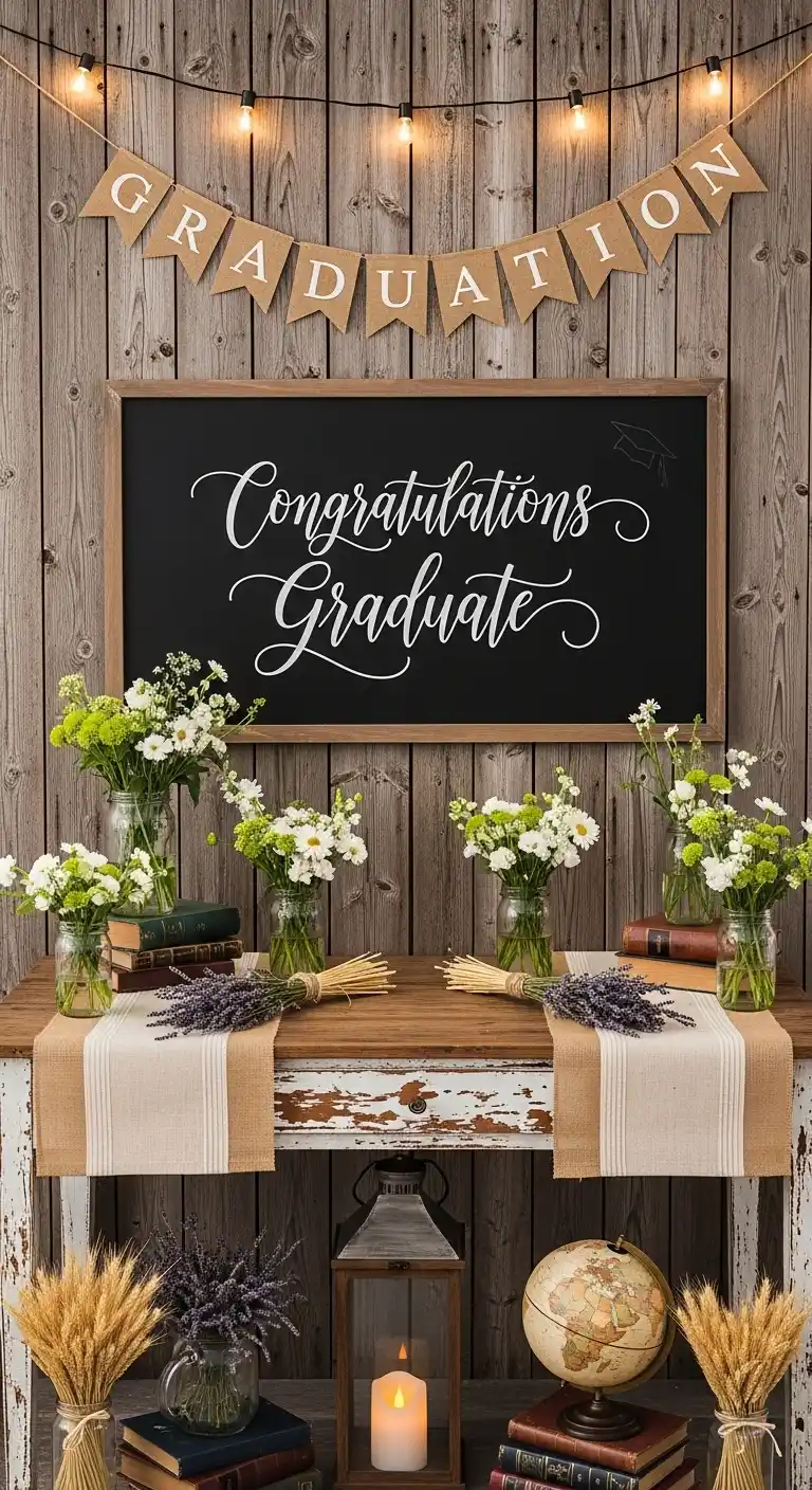 21 Stylish Graduation Party Backdrops for Any Theme 21 17. Rustic Farmhouse-Style Backdrop
