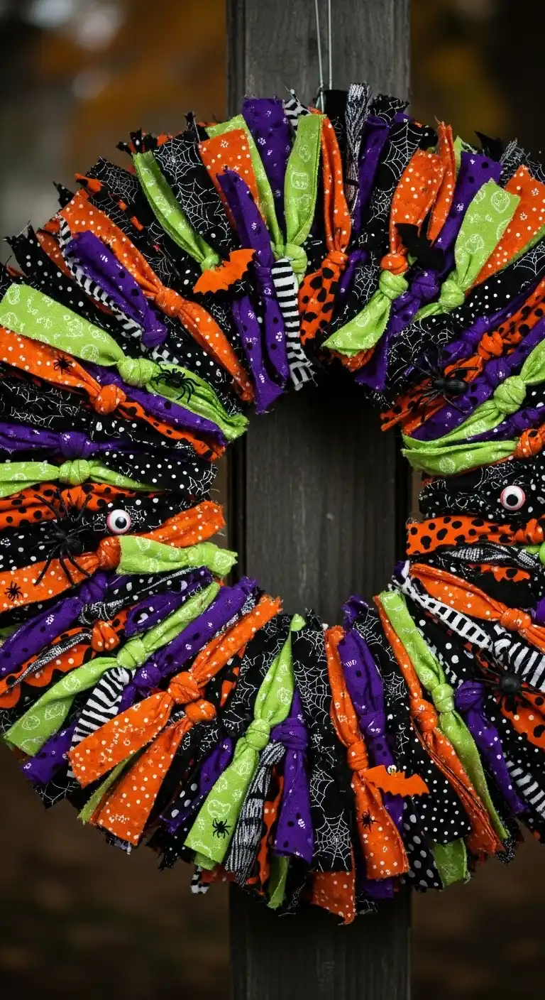 23 DIY Halloween Party Decor Ideas for a Festive Look 21 17. Scrap-Fabric Halloween Wreath