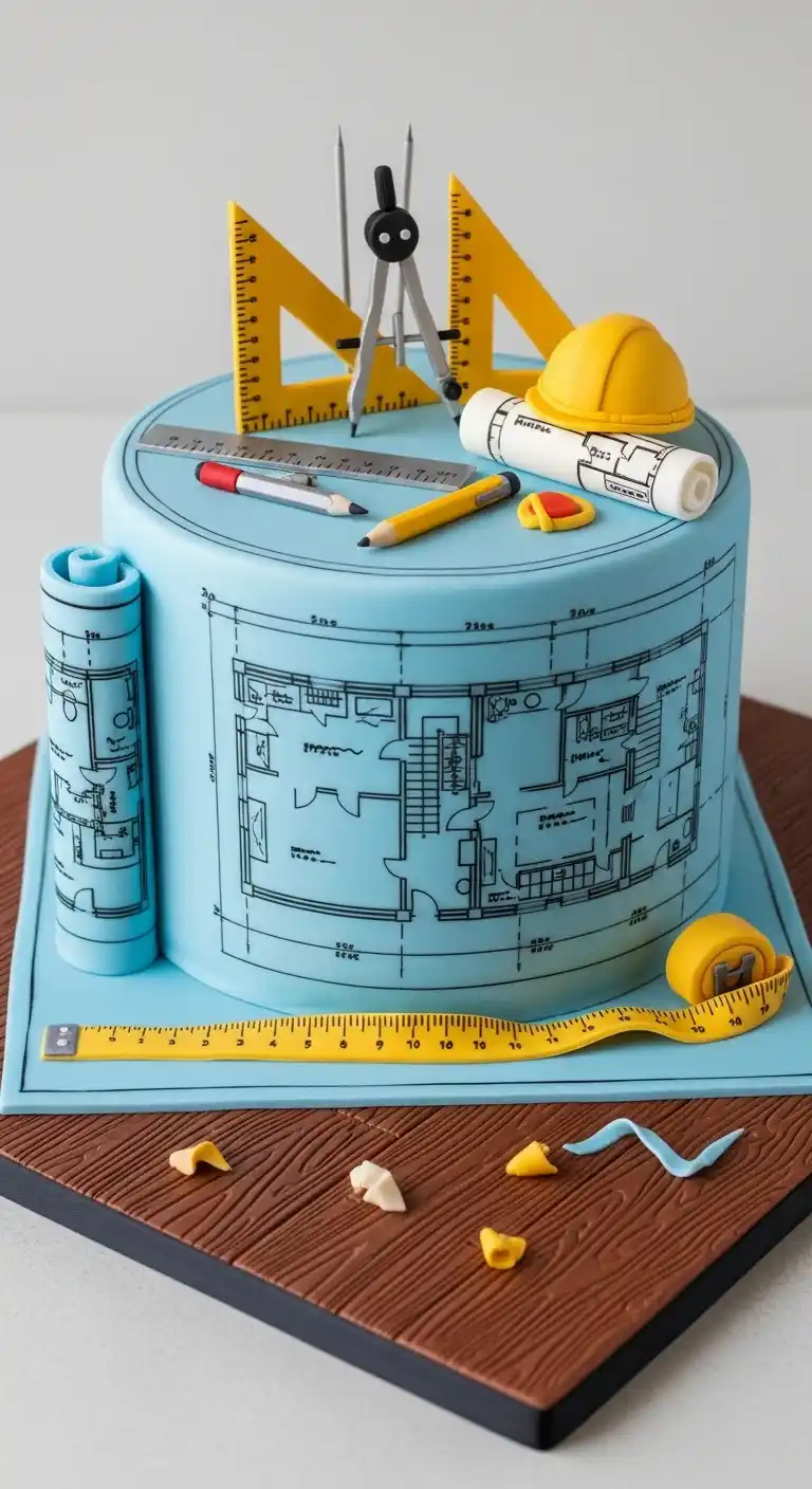 21 Easy & Cool Birthday Cake Ideas for Men 22 18. Architect and Blueprint Cake