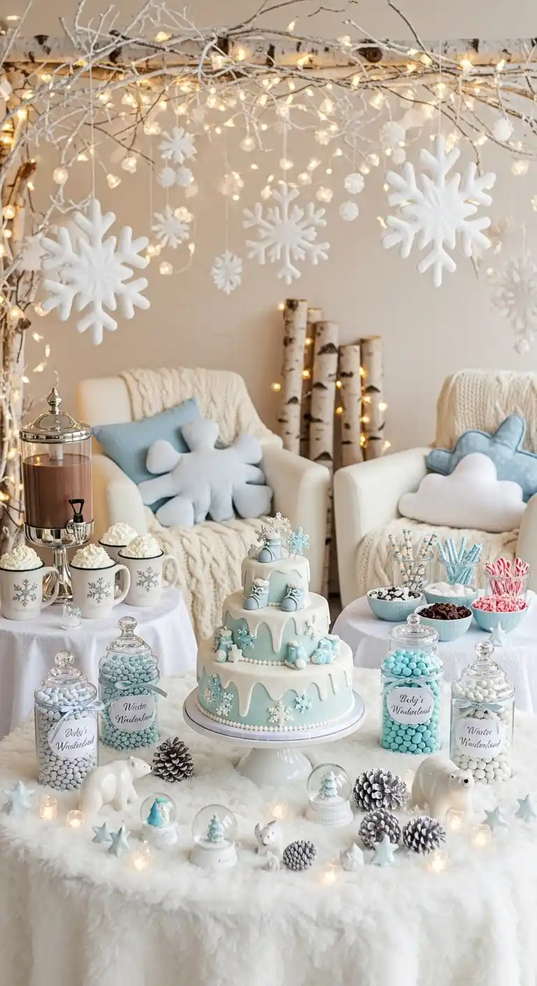 Adorable Baby Shower Theme Ideas You’ll Love 22 18. Cozy Winter Wonderland Theme