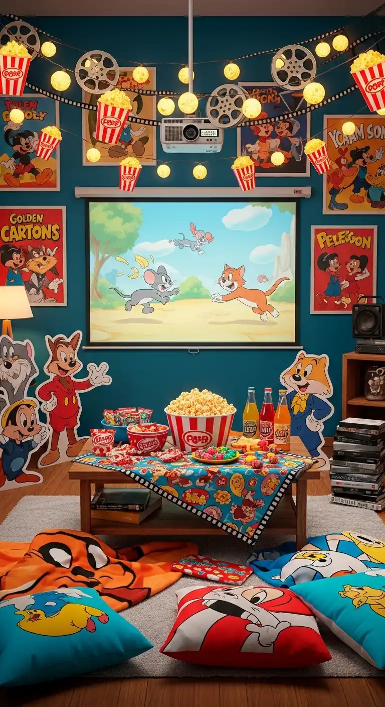 25 Simple + Stylish Movie Night Party Ideas 22 18. Nostalgic Cartoon Night