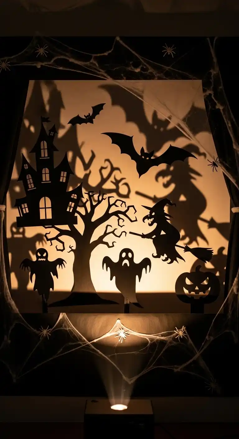 23 DIY Halloween Party Decor Ideas for a Festive Look 22 18. Spooky Shadow Puppet Wall Theater