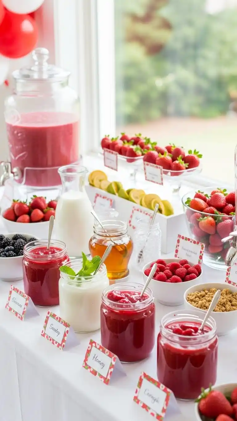 21 Strawberry Themed Party Ideas That Shine 22 18. Strawberry Smoothie Bar (Non-Alcoholic)