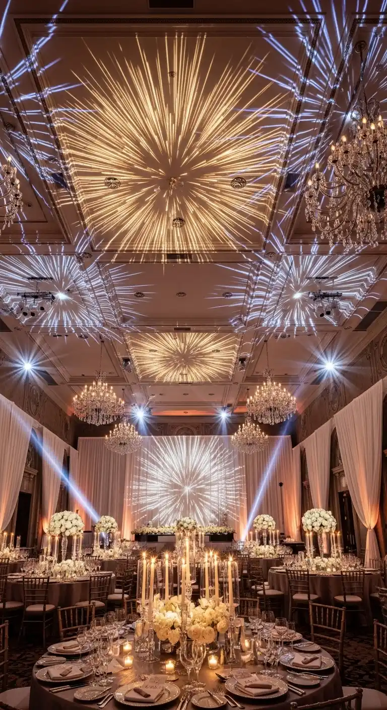 19 Classy Wedding Reception Ideas for a Timeless Look 23 19. Elegant Indoor Firework or Sparkle-Free Light Effects