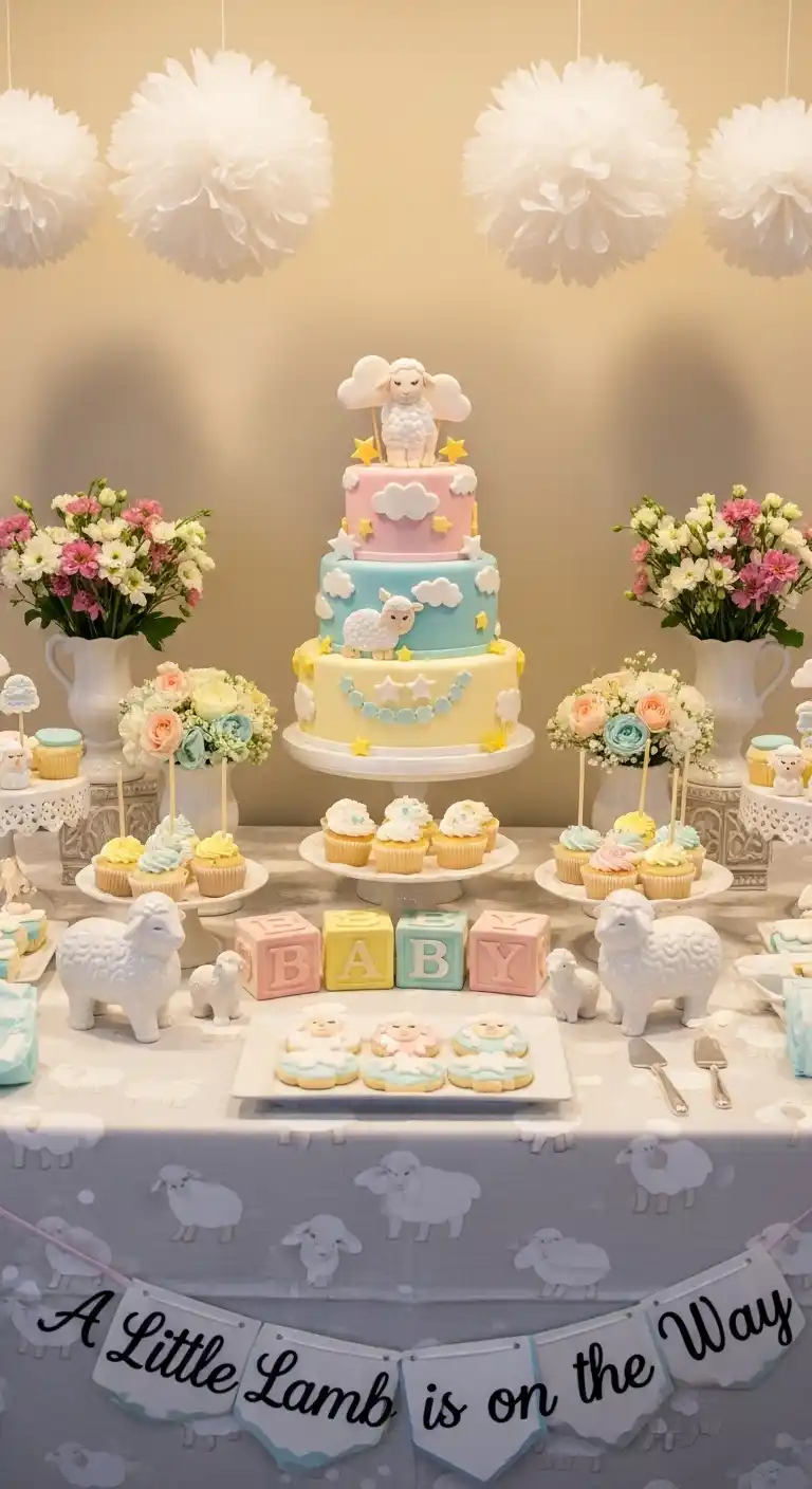 25 Girl Baby Shower Themes That Feel Fresh and Magical 23 19. Little Lamb Soft Pastel Theme
