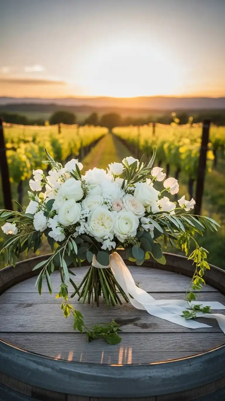 25 Elegant Vineyard Wedding Ideas for Your Dream Day 23 19. Luxury Bouquet with Mixed Seasonal White Florals