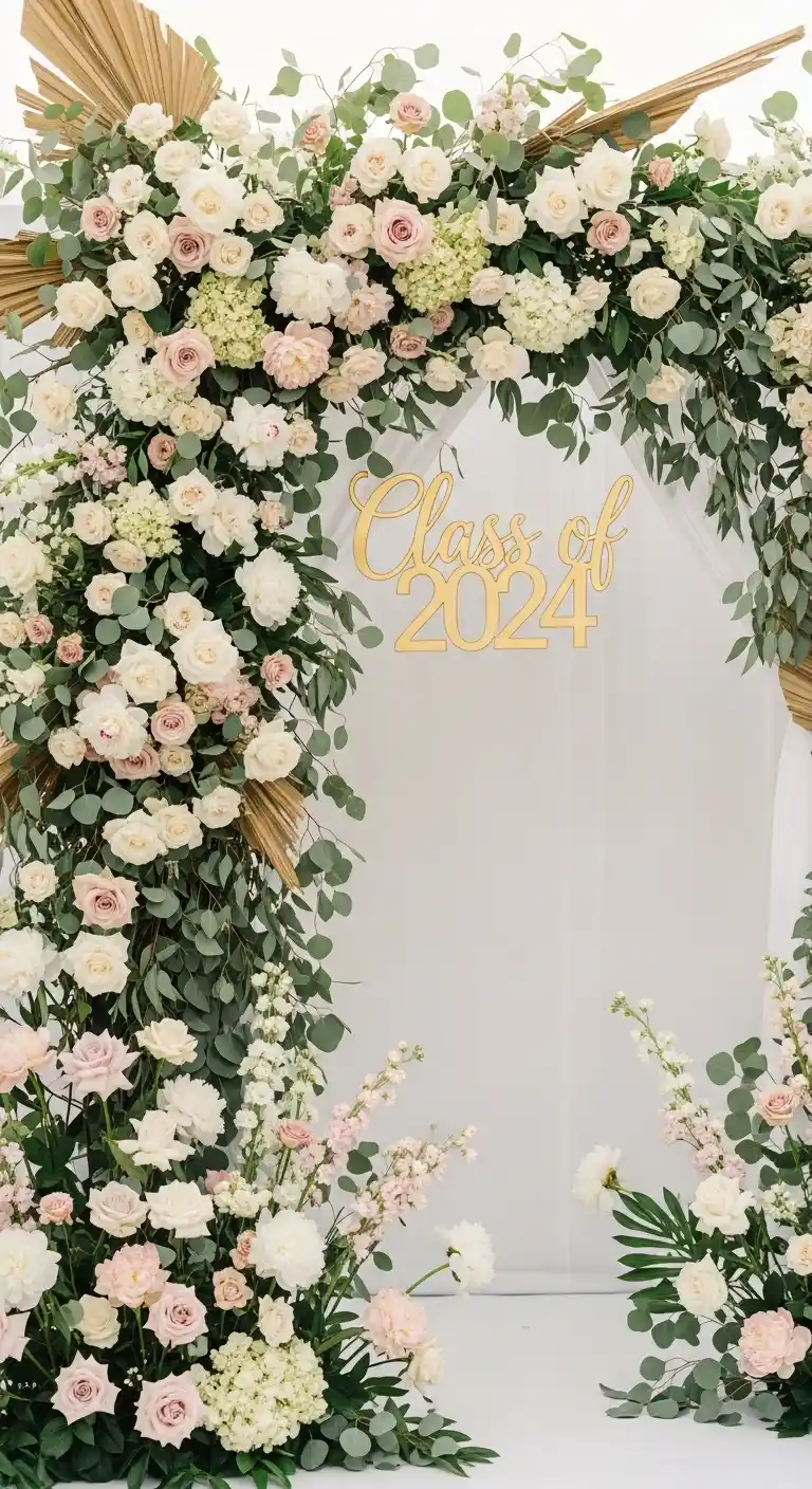 17 Floral Graduation Party Ideas You’ll Love 6 2. Bloom-Inspired Photo Backdrop