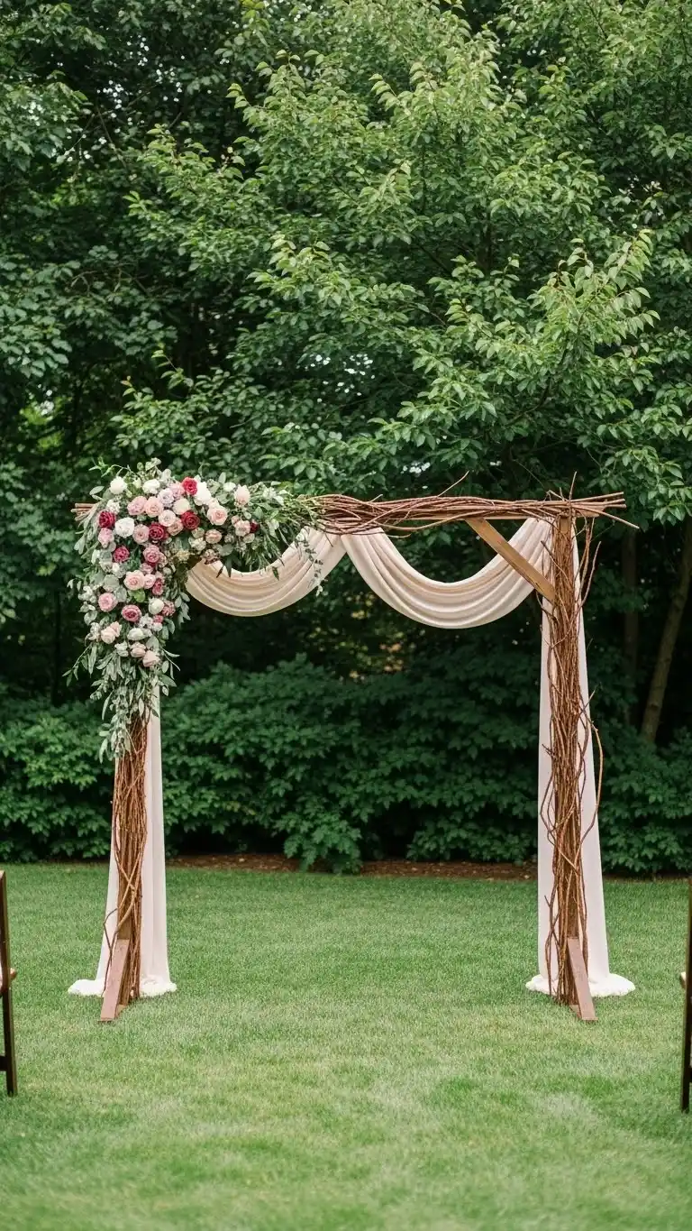 Beautiful Backyard Wedding Ideas on a Budget 6 2. Cozy Backyard Ceremony Arch with Natural Materials