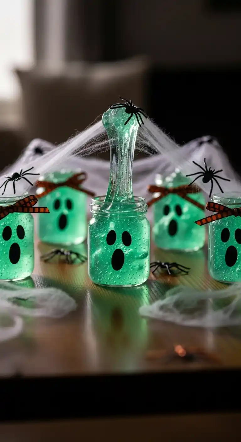 21 Ideas Spooky DIY Halloween Party Favors for Kids 6 2. Ghostly Slime Jars
