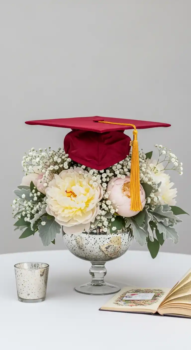 19 Graduation Party Centerpieces Ideas for a Memorable Event 6 2. Graduation Cap Floral Arrangements