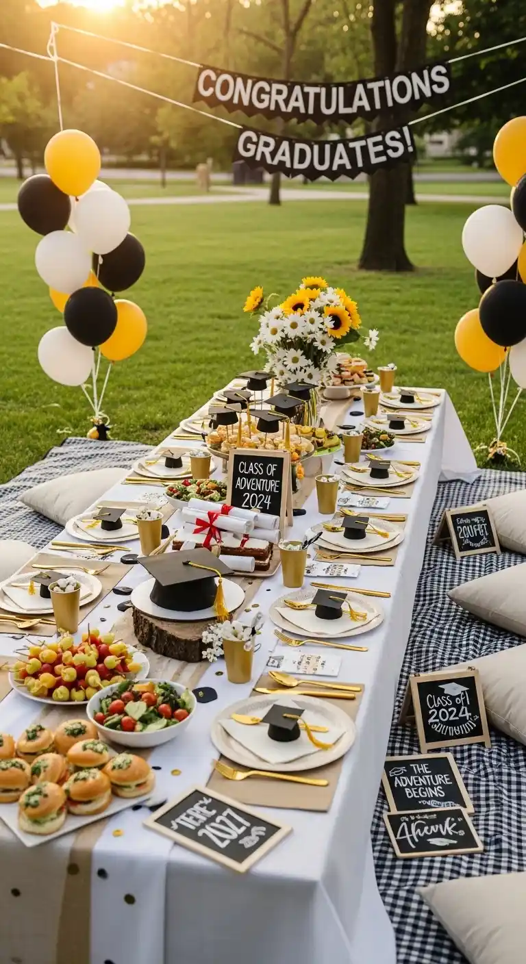 High School Graduation Party: 19 Fun Celebrations 6 2. Graduation-Themed Outdoor Picnic Setup