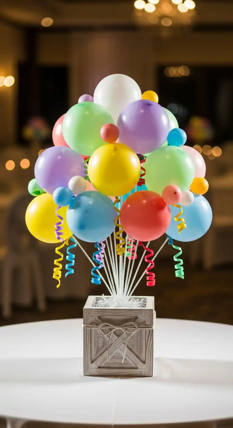 25 Stunning DIY Balloon Centerpiece Ideas on a Budget 6 2. Mini Balloon Bouquet in a Decorative Box