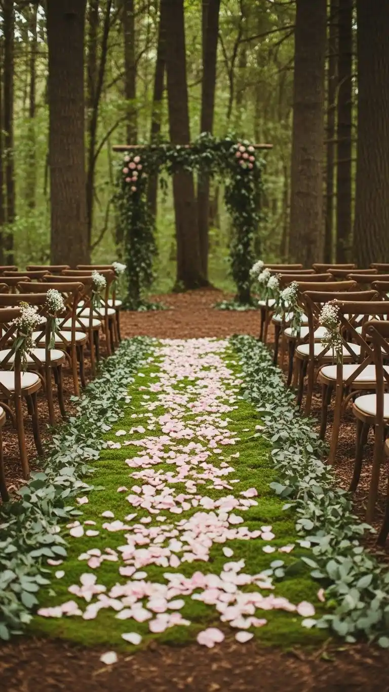 Dreamy Forest Wedding Theme to Steal the Show 6 2. Organic Aisle Runners Made from Natural Elements