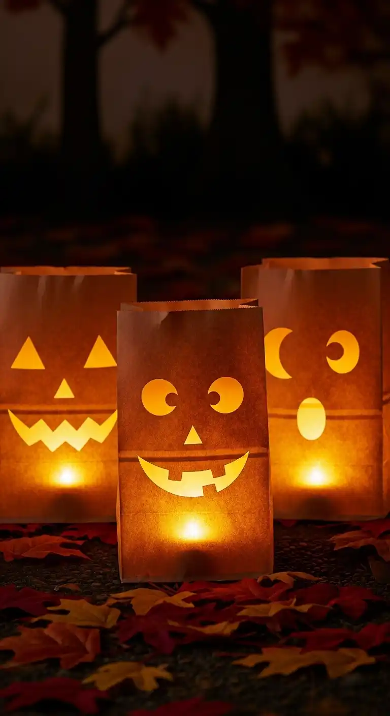 23 DIY Halloween Party Decor Ideas for a Festive Look 6 2. Pumpkin-Face Paper Bag Luminaries