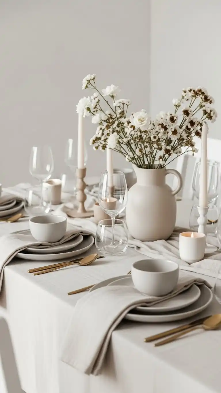 17 Stylish Dinner Party Table Ideas for Every Occasion 6 2. Soft Minimalist Neutrals