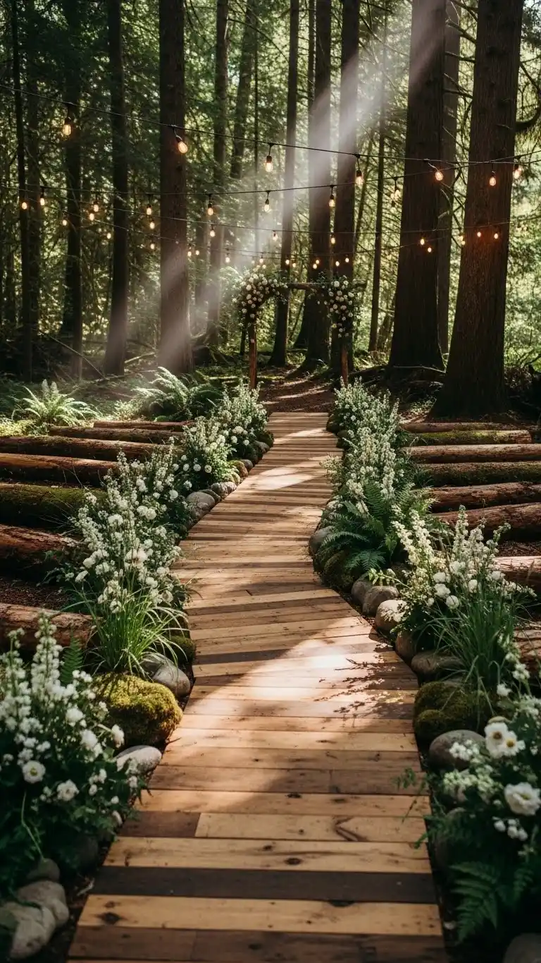 Forest Wedding Ideas: 25 Ways to Celebrate Amid Nature 6 2. Wooden Pathway Aisle Accents