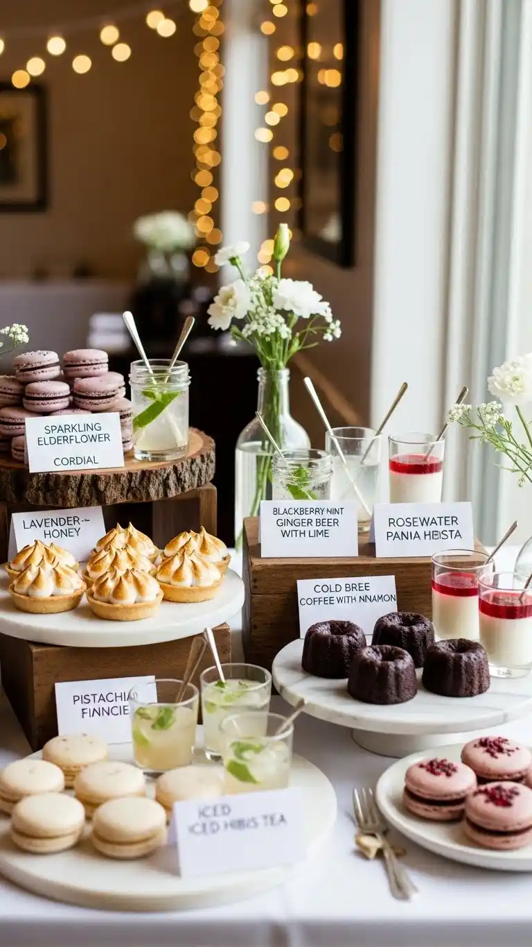 21 Small Intimate Wedding Ideas You’ll Adore 24 20. Craft a Mini Dessert Bar with Beautiful Non-Alcoholic Pairings