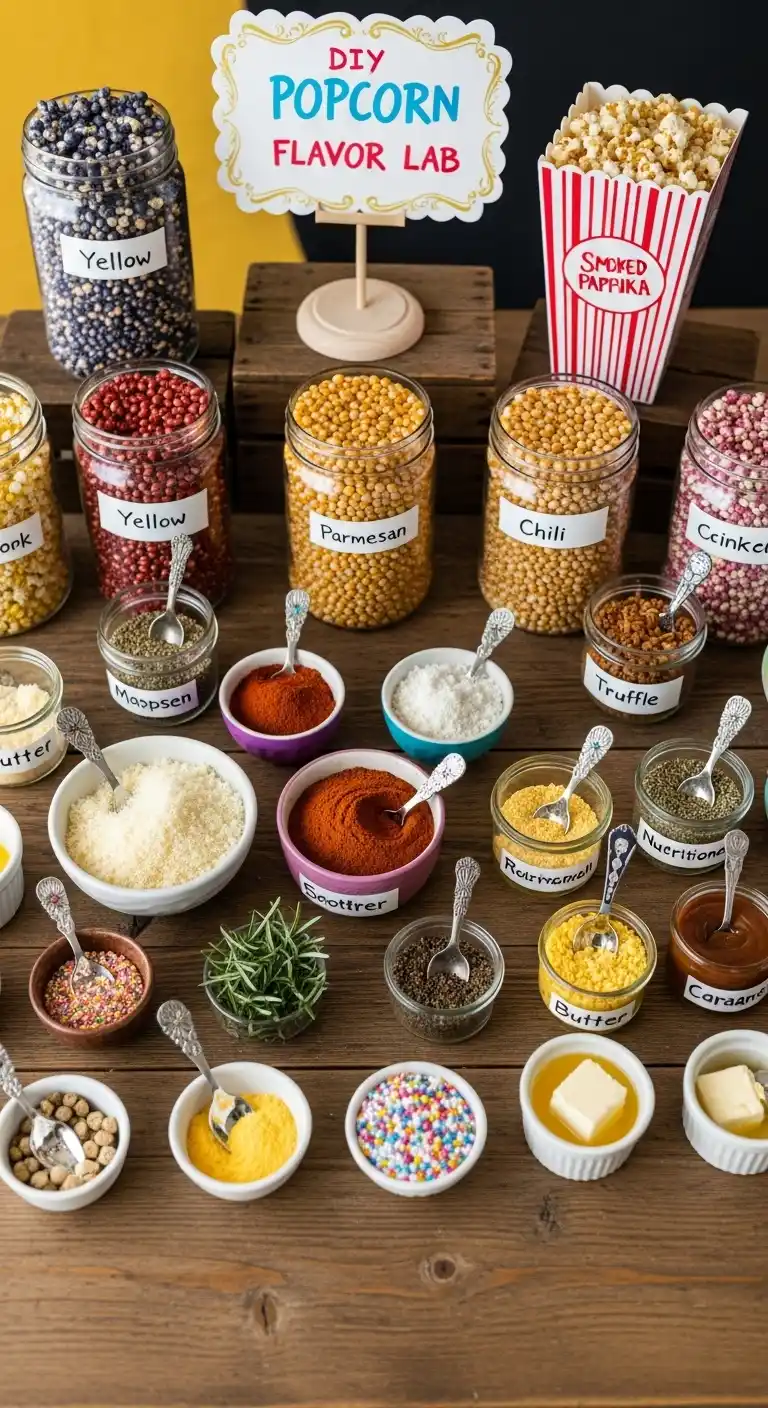 25 Simple + Stylish Movie Night Party Ideas 24 20. DIY Popcorn Flavor Lab