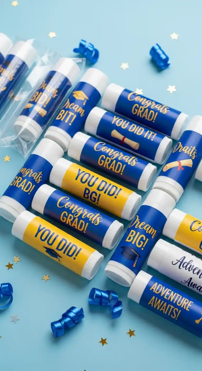 27 Simple DIY Graduation Party Decorations to Try 24 20. Personalized Chapstick Labels in School Colors