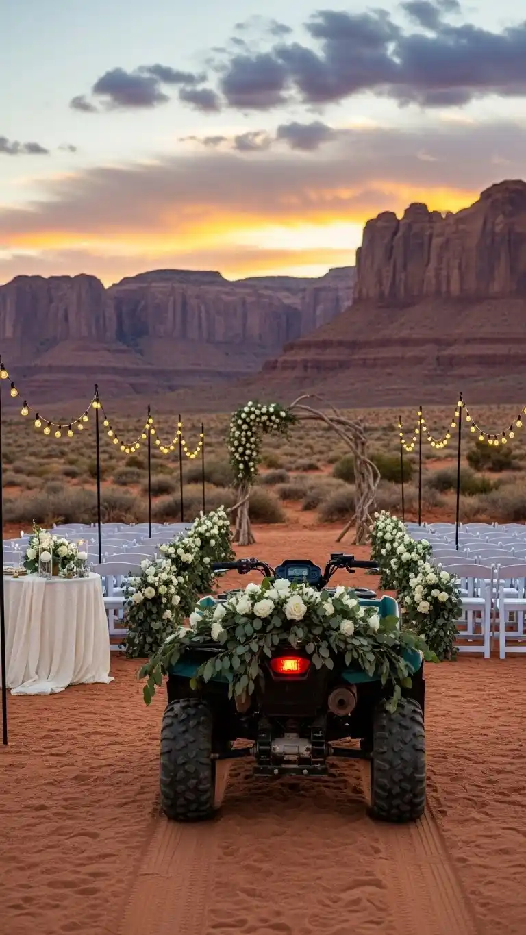 Desert Wedding Ideas That Bring Elegant, Rustic Charm to Your Big Day 24 20. Scenic ATV or Jeep Arrival (Non-Risky Path)