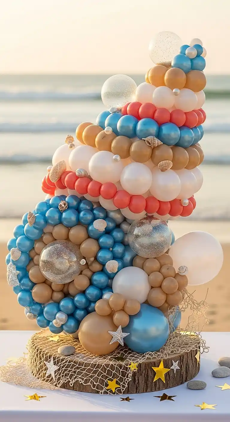 25 Stunning DIY Balloon Centerpiece Ideas on a Budget 24 20. Seashell-Inspired Balloon Centerpiece for Beach Themes