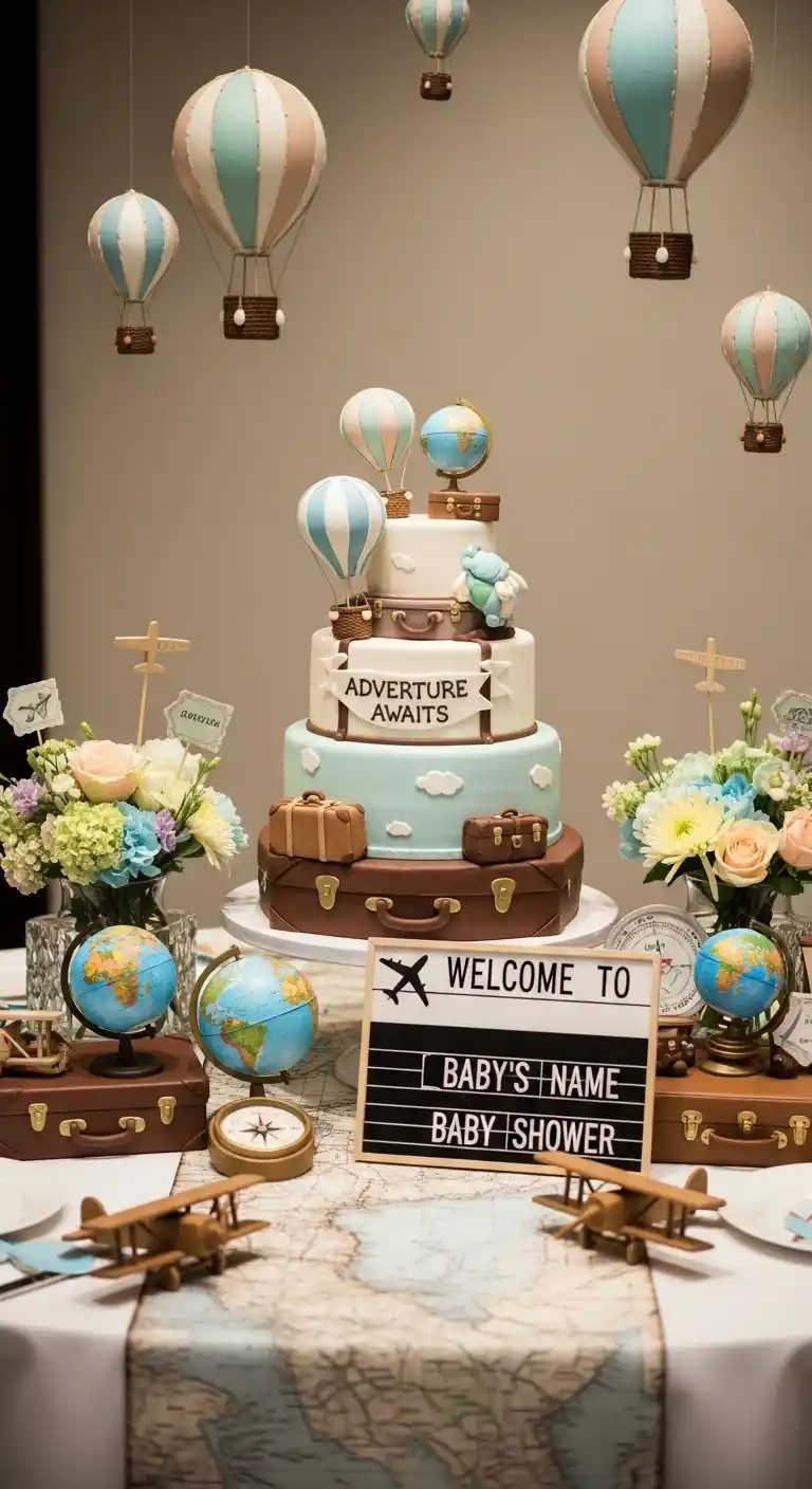 23 Elegant Neutral Baby Shower Ideas for a Perfect Day 24 20. Travel-Themed Baby Shower