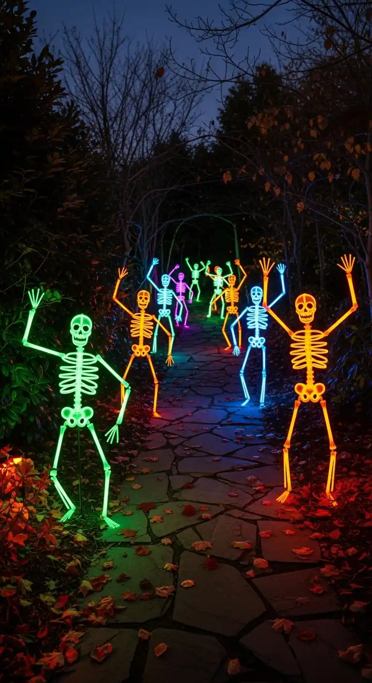 23 DIY Halloween Party Decor Ideas for a Festive Look 25 21. Glow Stick Skeleton Party Path Lights