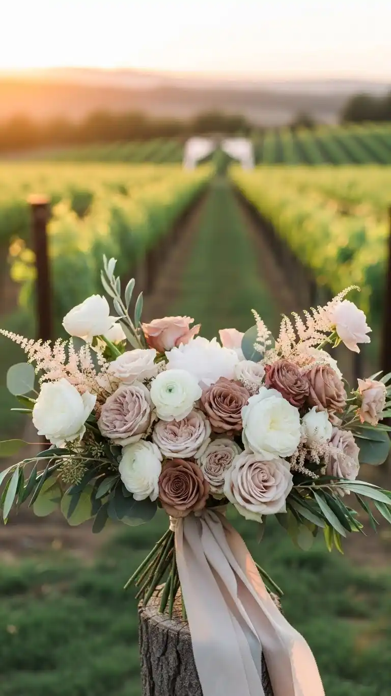 25 Elegant Vineyard Wedding Ideas for Your Dream Day 25 21. Modern Neutral-Tone Bouquet with Layered Petals