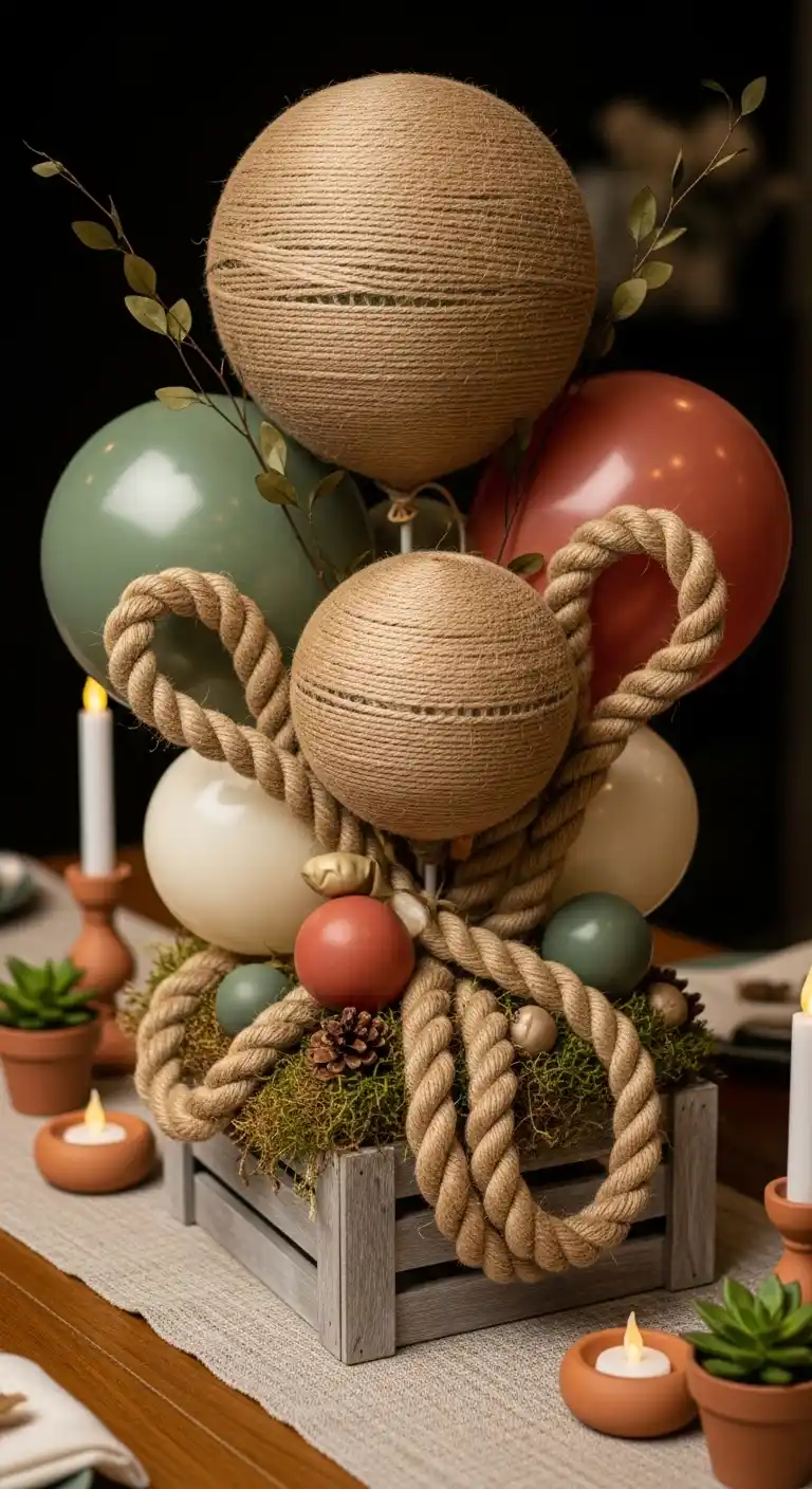 25 Stunning DIY Balloon Centerpiece Ideas on a Budget 25 21. Rustic Rope Balloon Centerpiece for Earthy Decorations