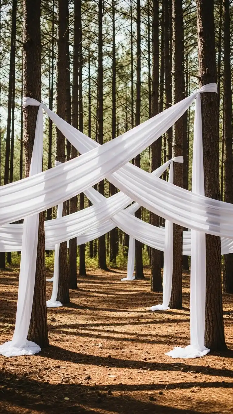 Forest Wedding Ideas: 25 Ways to Celebrate Amid Nature 26 22. Breezy Fabric Draping Between Trees